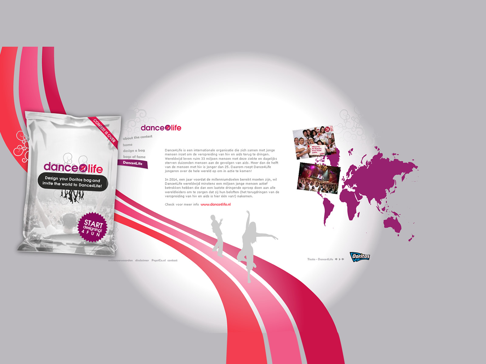 Dance4Life campaign info page, explaining the HIV-awareness initiative