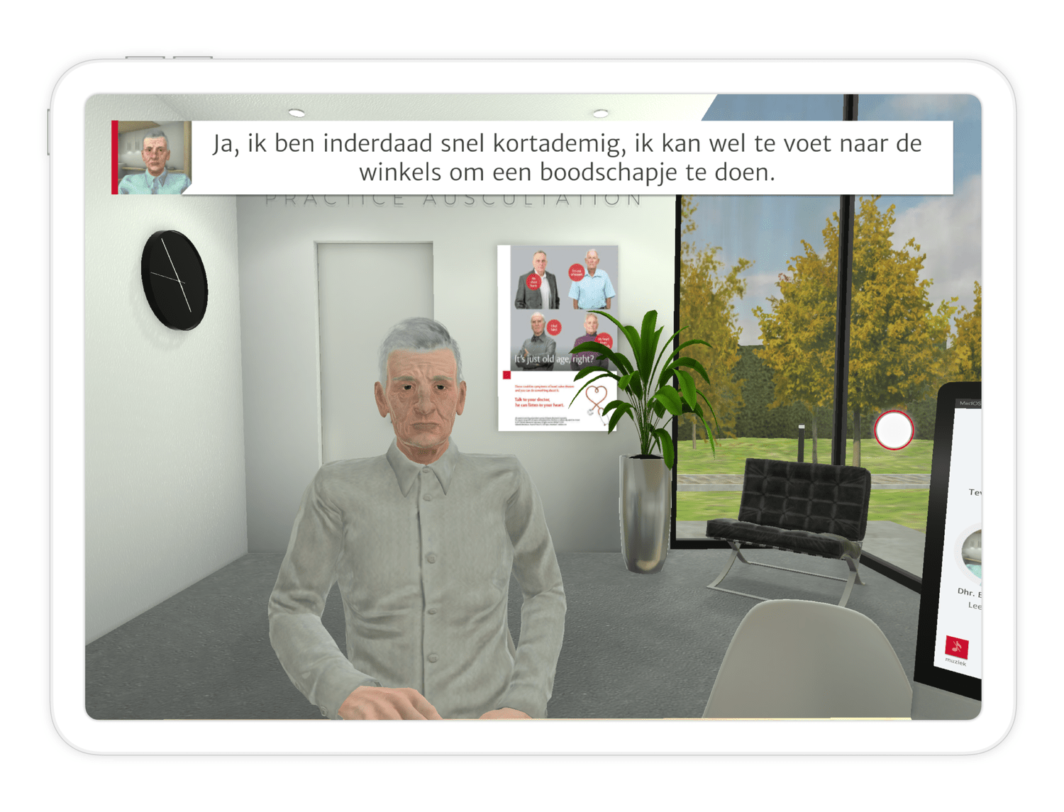 iPad showing the Heart Valve game: a patient consult in a virtual practice