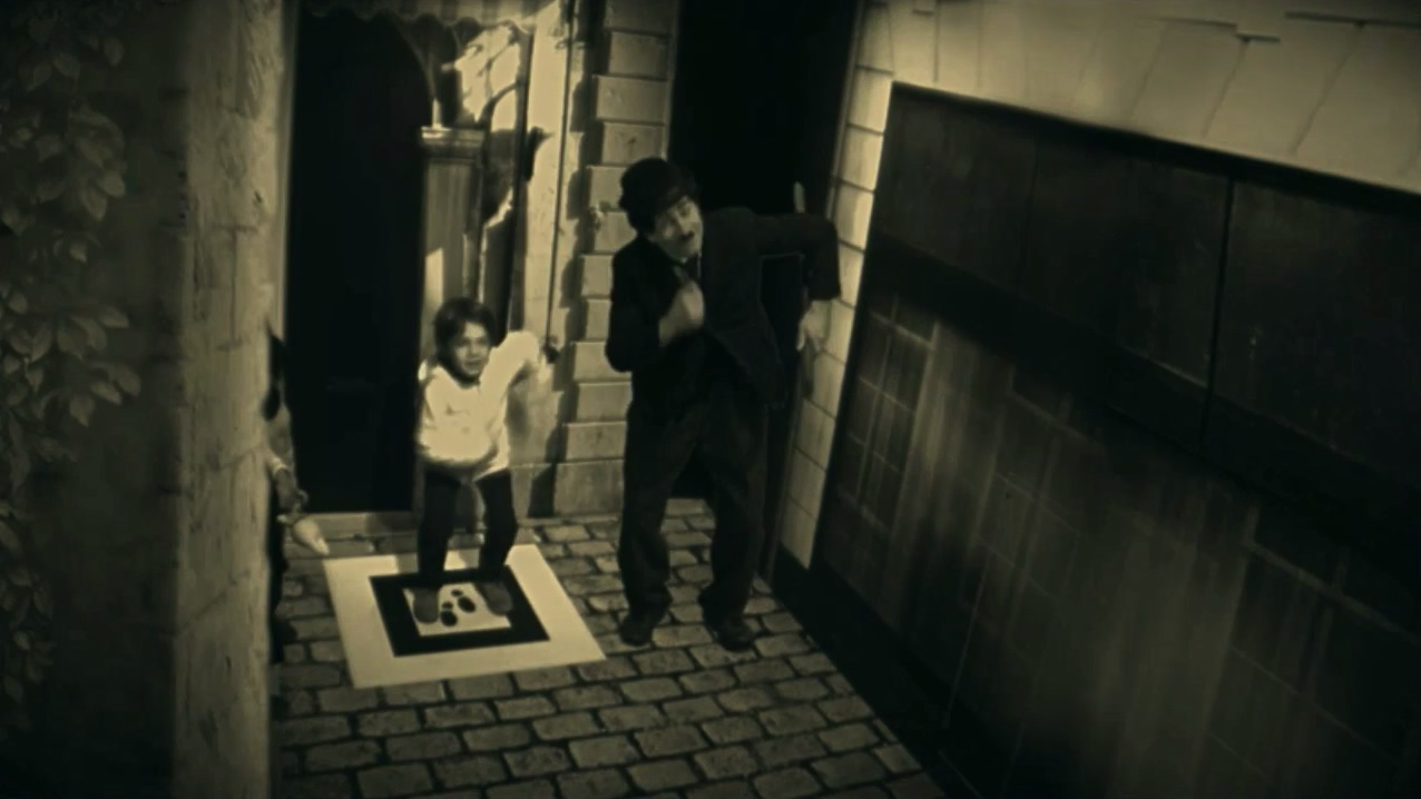 A child doing the Chaplin walk in the installation