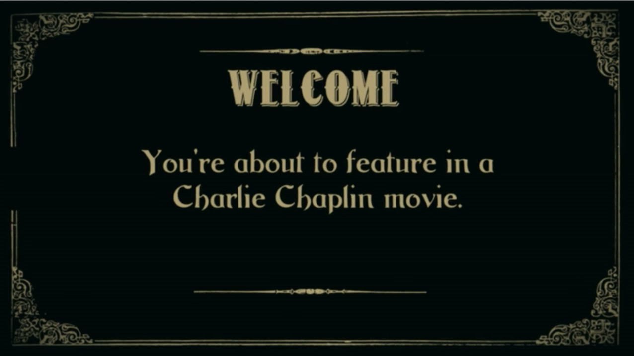 Still from a recorded visitor video with Charlie Chaplin