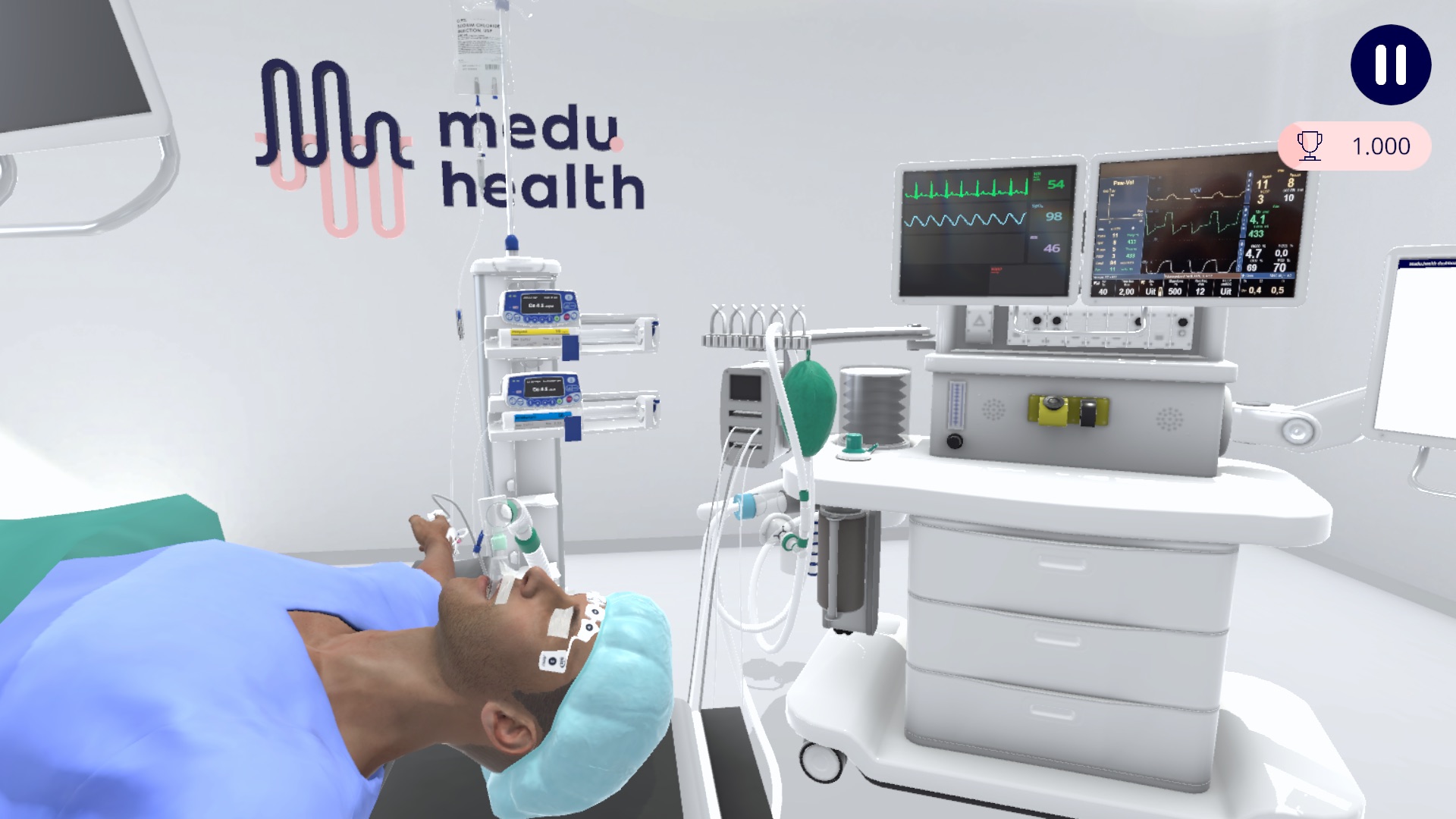 Medu.game scenario: a patient under anesthesia in a realistic 3D operating room