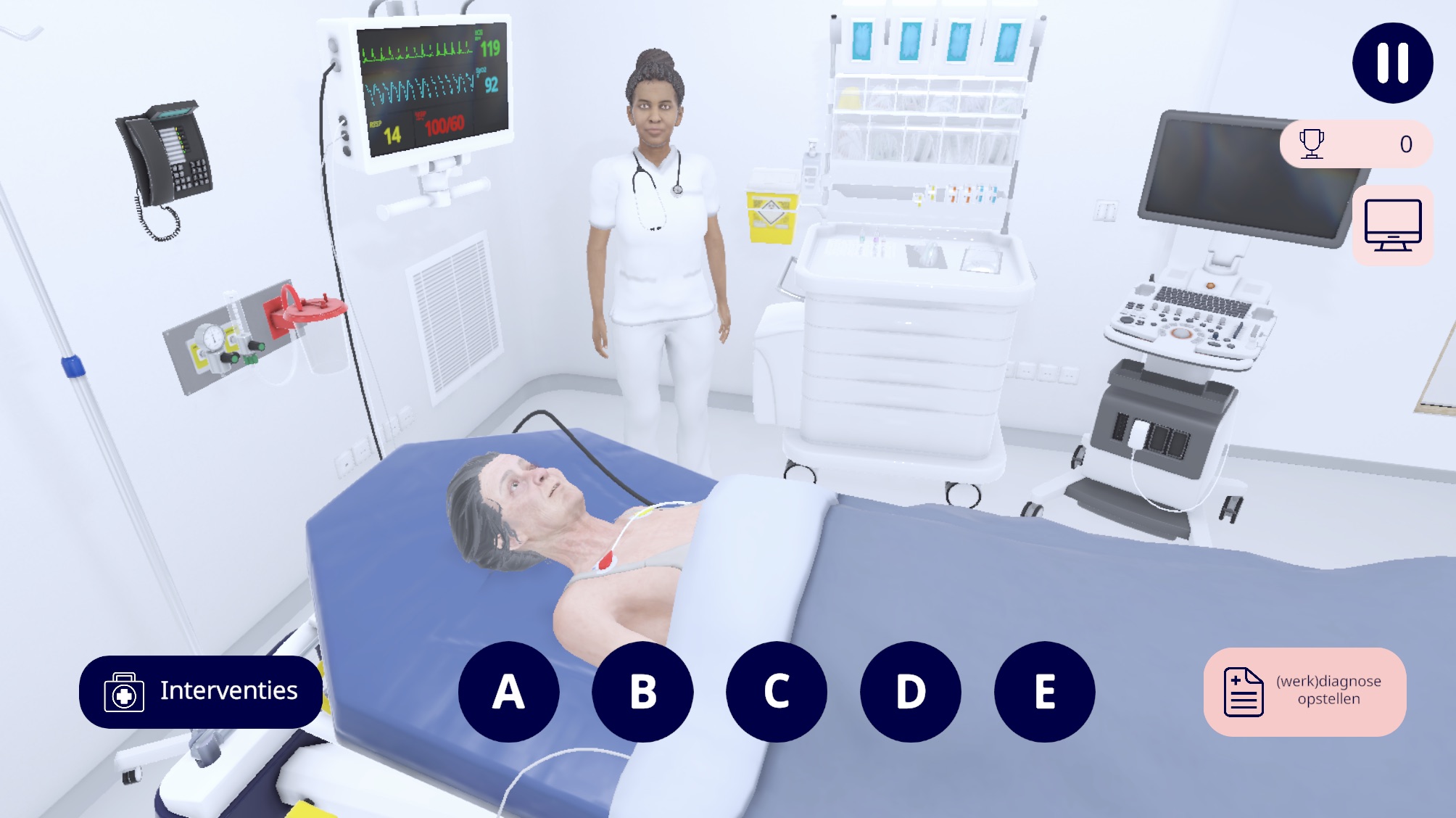 ABCDE protocol scenario in an emergency department