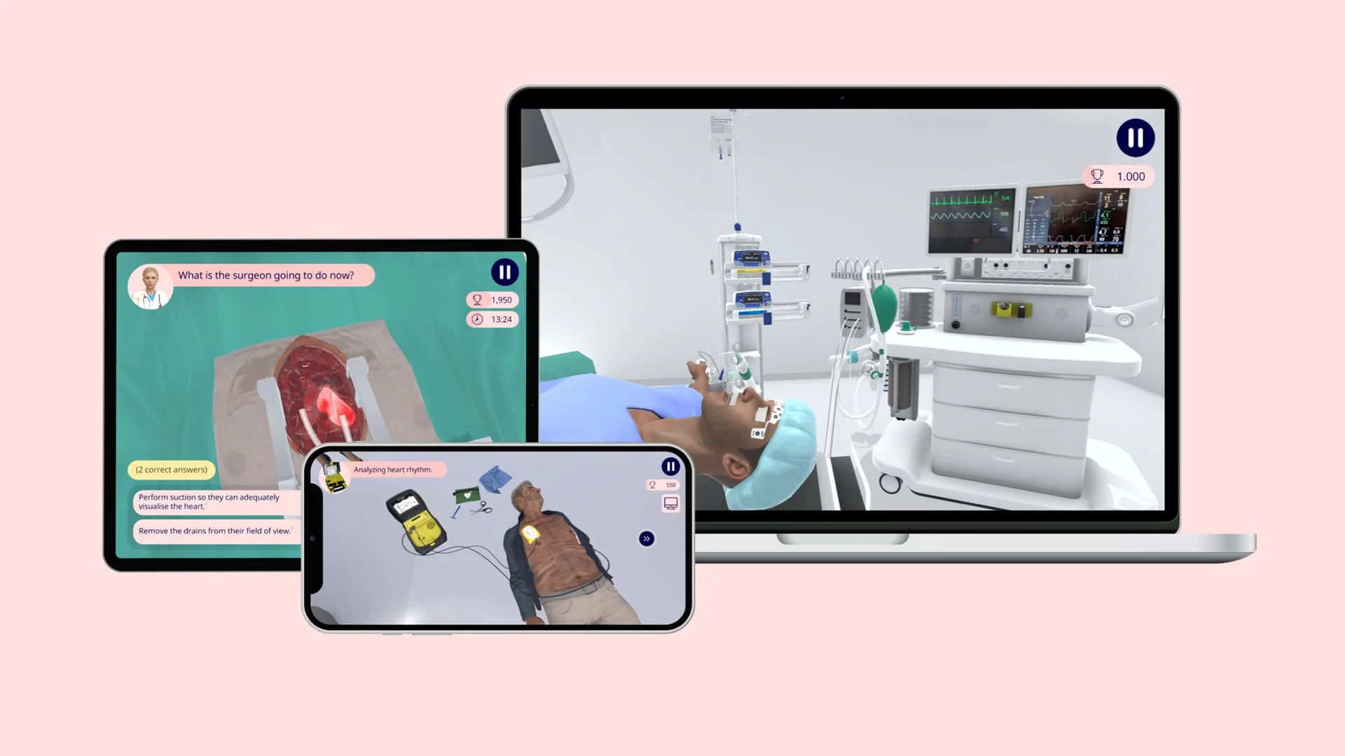 Medu.game running on a laptop, tablet and phone