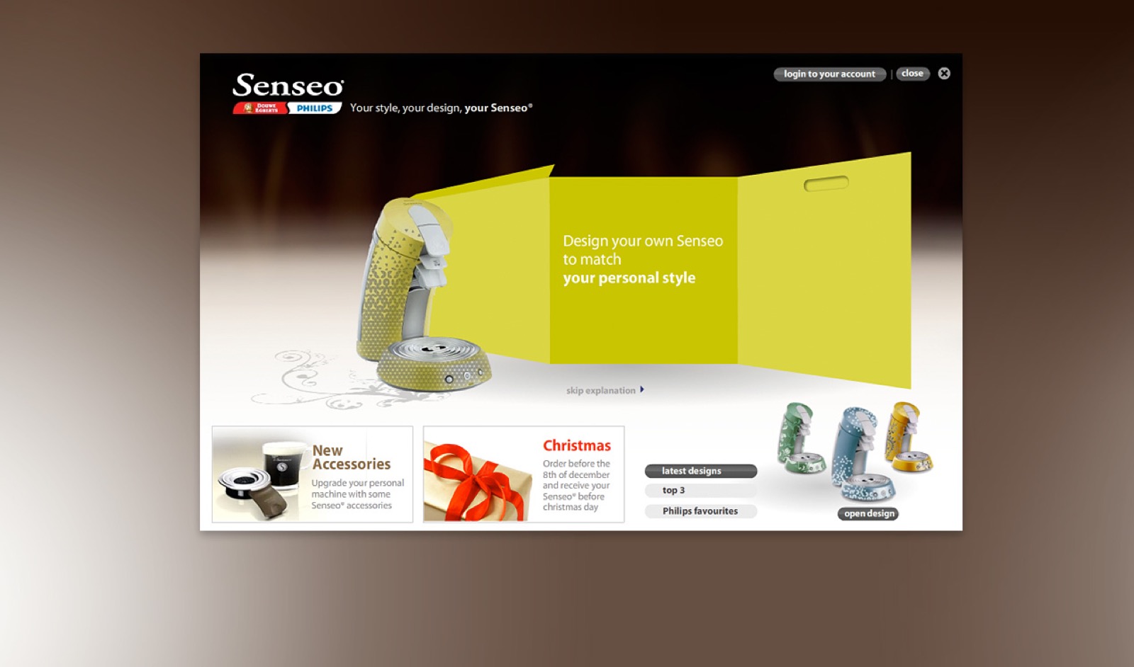 Senseo Flavors microsite, additional screen
