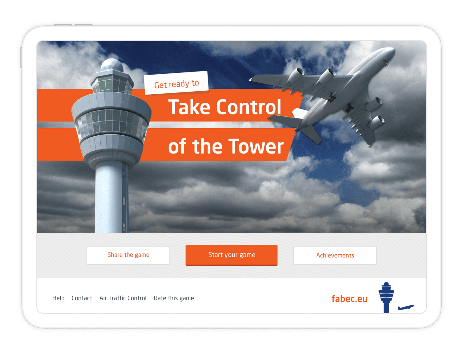 iPad with the 'Take Control of the Tower' game: guiding planes above Schiphol